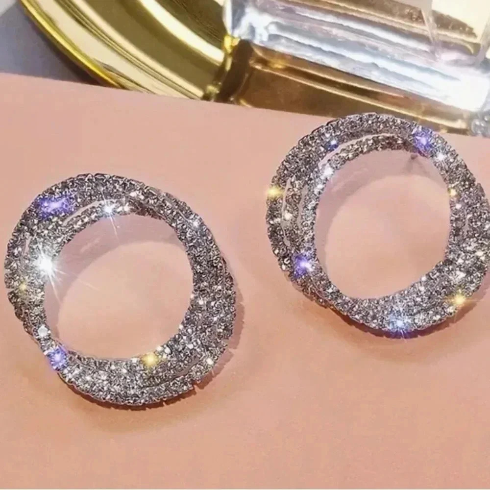 NWOT Layer Zircon Silver-Plated Hoop Earrings
